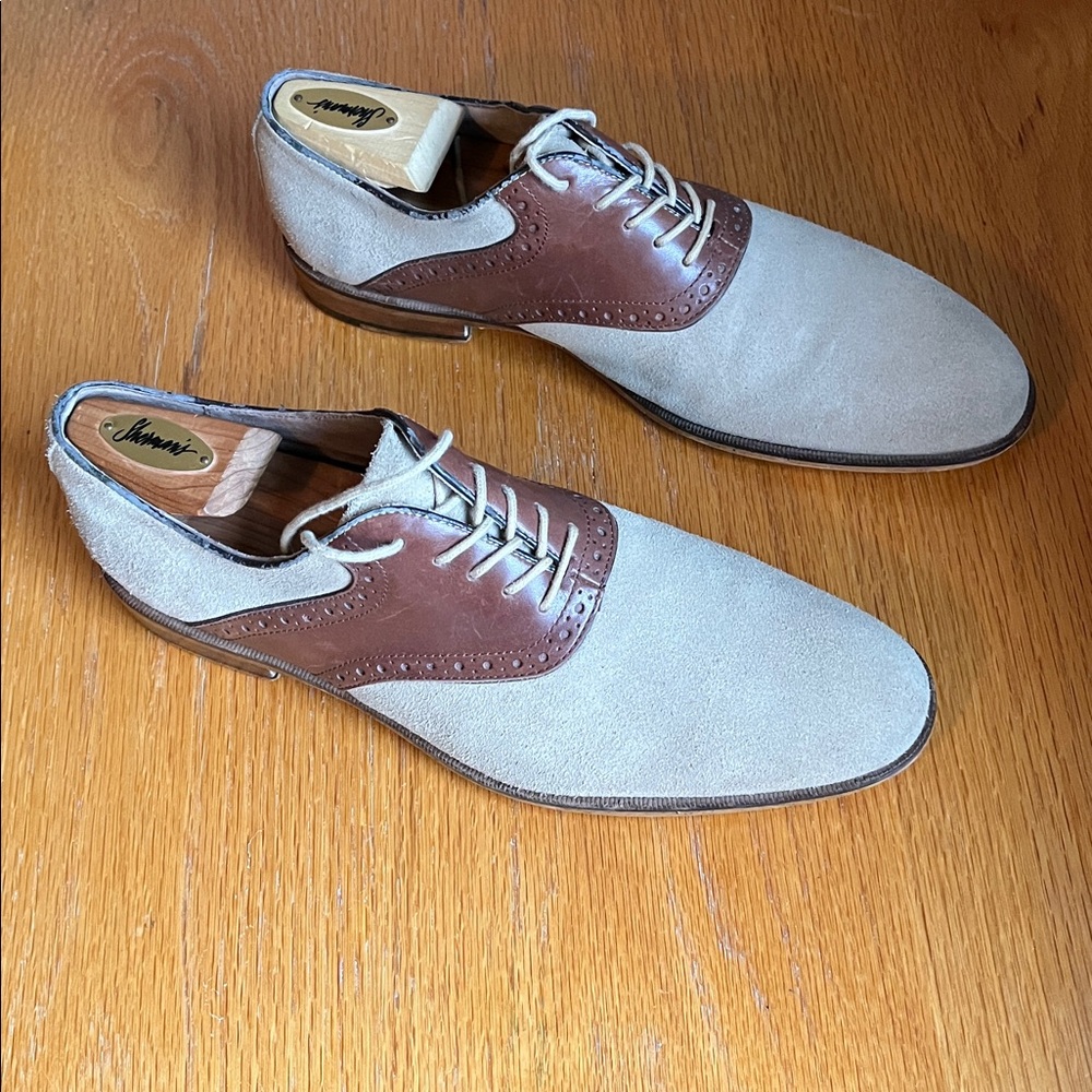 Men's Shoes Tan Suede With Brown Leather Accents